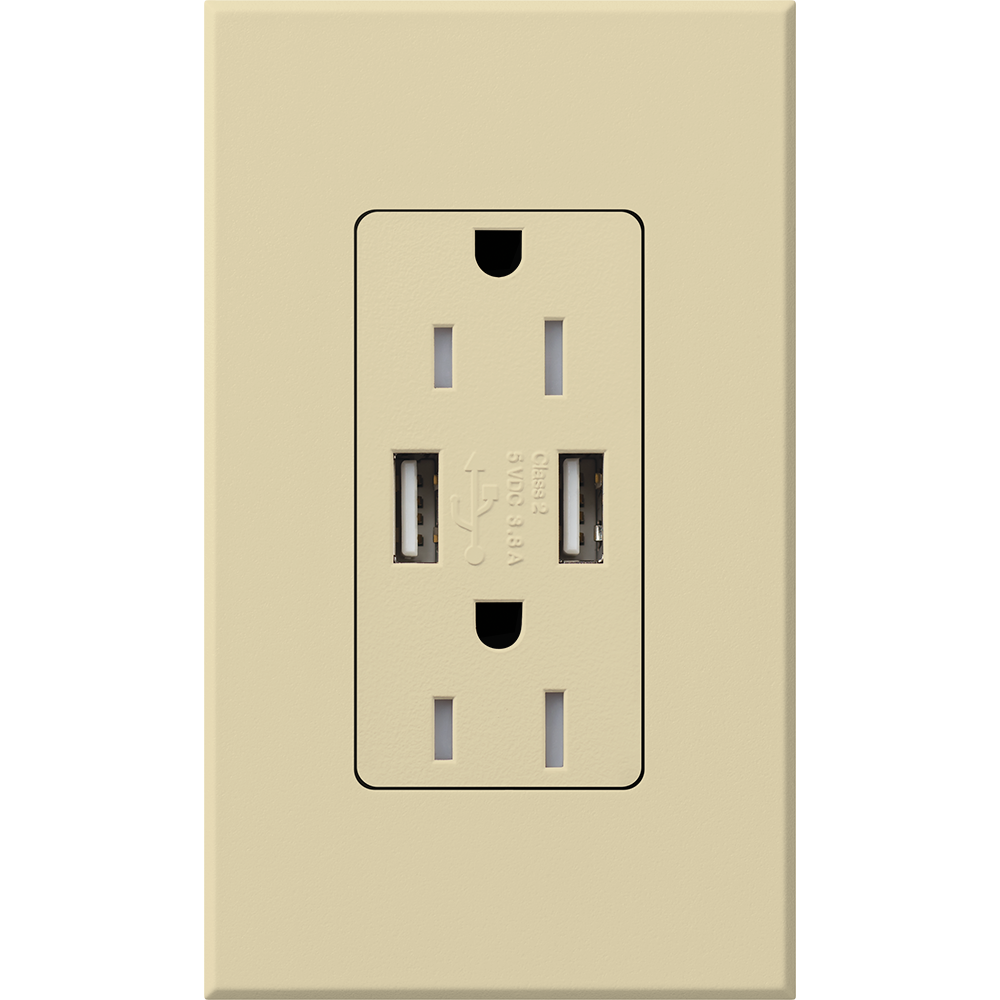 Lutron Architectural 15A Tamper-Resistant USB-A Duplex Receptacle | NTR-15-UBTR