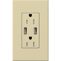 Lutron Architectural 15A Tamper-Resistant USB-A Duplex Receptacle | NTR-15-UBTR