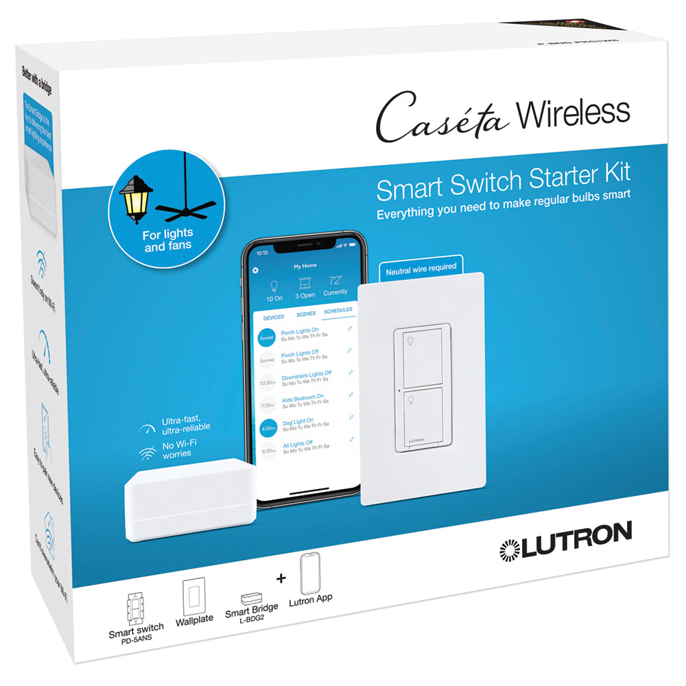 Product Display Visual of the SKU: P-BDG-PKG1WS-C for Marketing of theLutron Smart Switch Starter Kit | P-BDG-PKG1WS-C