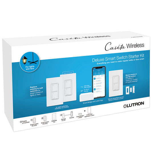 Lutron Caséta Smart Switch Kit: Smart Hub, (2) In-Wall Switches, and Pico Remotes | P-BDG-PKG2WS-WHC