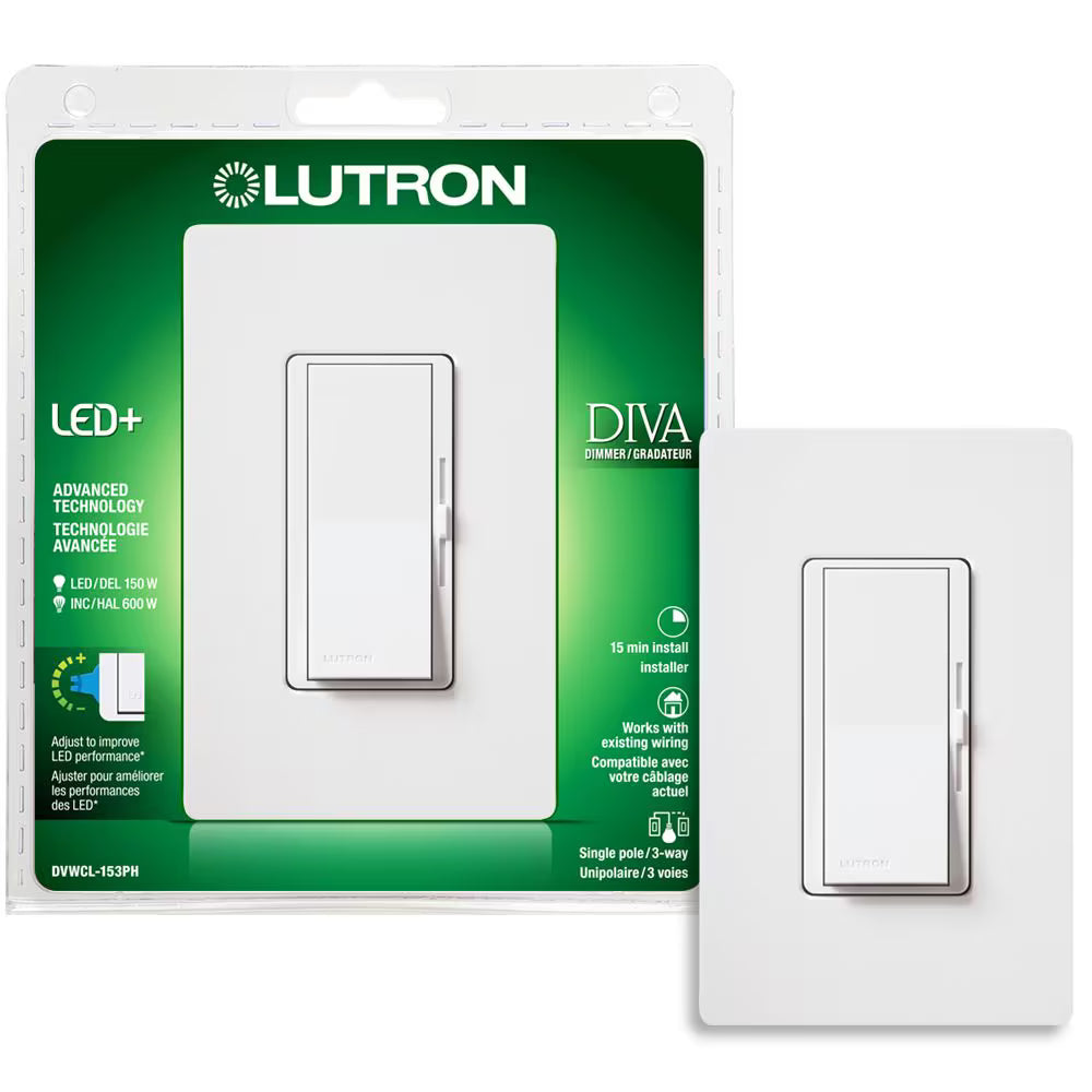 Lutron Diva LED+ Dimmer Switch - Wallplate Included | DVWCL-153PH-XXC