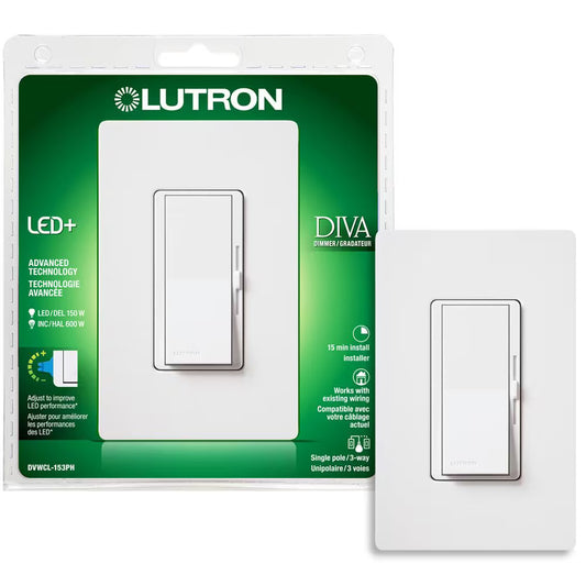 Lutron Diva LED+ Dimmer Switch - Wallplate Included | DVWCL-153PH-XXC