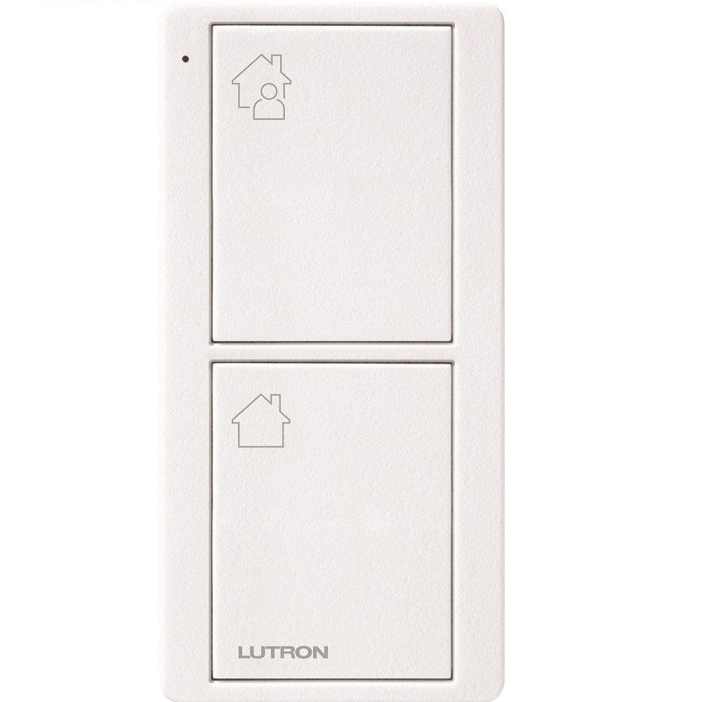 Product Display Visual of the SKU: PJ2-2B-TSW-P11 for Marketing of theLutron Pico Smart Remote, 2-Button Entry Scene (Home/Away Icons) | PJ2-2B-XX-P11