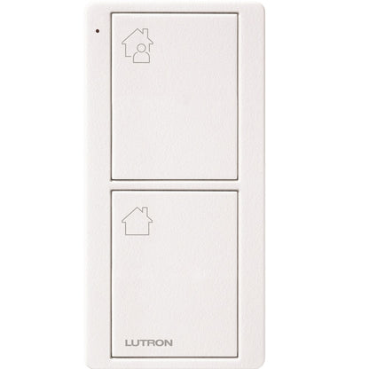 Product Display Visual of the SKU: PJ2-2B-TSW-P11 for Marketing of theLutron Pico Smart Remote, 2-Button Entry Scene (Home/Away Icons) | PJ2-2B-XX-P11