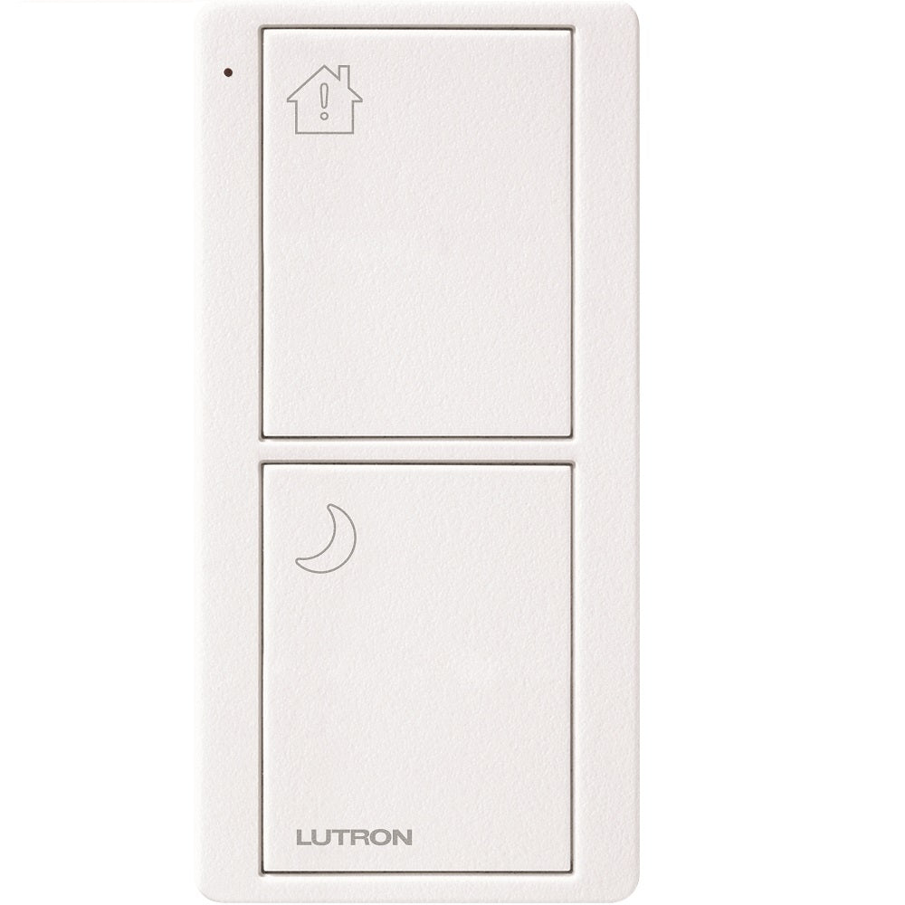 Product Display Visual of the SKU: PJ2-2B-TSW-P12 for Marketing of theLutron Pico Smart Remote, 2-Button Bedside Scene (Alert/Goodnight Icons) | PJ2-2B-XX-P12