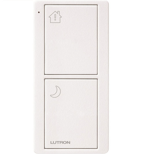 Product Display Visual of the SKU: PJ2-2B-TSW-P12 for Marketing of theLutron Pico Smart Remote, 2-Button Bedside Scene (Alert/Goodnight Icons) | PJ2-2B-XX-P12