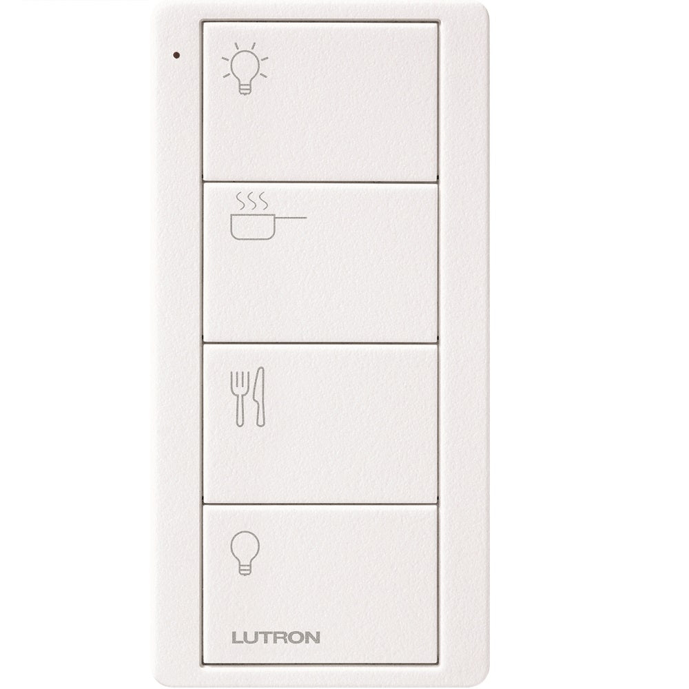 Product Display Visual of the SKU: PJ2-4B-TSW-P12 for Marketing of theLutron Pico Smart Remote, 4-Button Scene Keypad (Kitchen Icons) | PJ2-4B-XX-P12