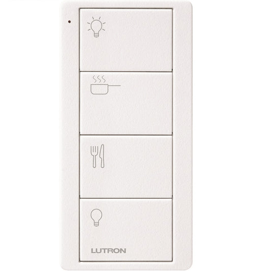 Product Display Visual of the SKU: PJ2-4B-TSW-P12 for Marketing of theLutron Pico Smart Remote, 4-Button Scene Keypad (Kitchen Icons) | PJ2-4B-XX-P12