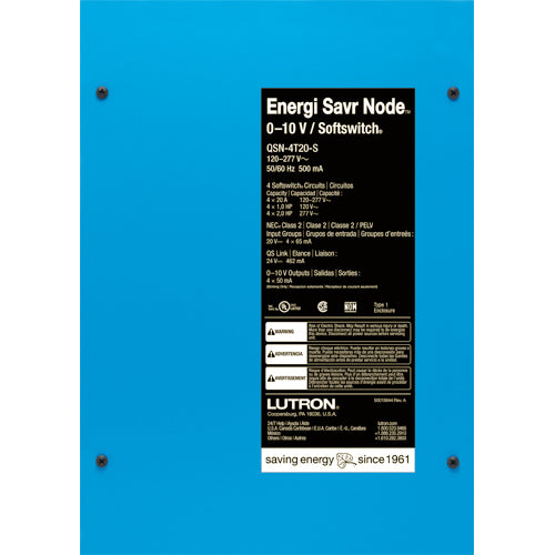 Lutron Energi Savr Node 4-Zone 20A 0-10V Dimming Controller | QSN-4T20-S