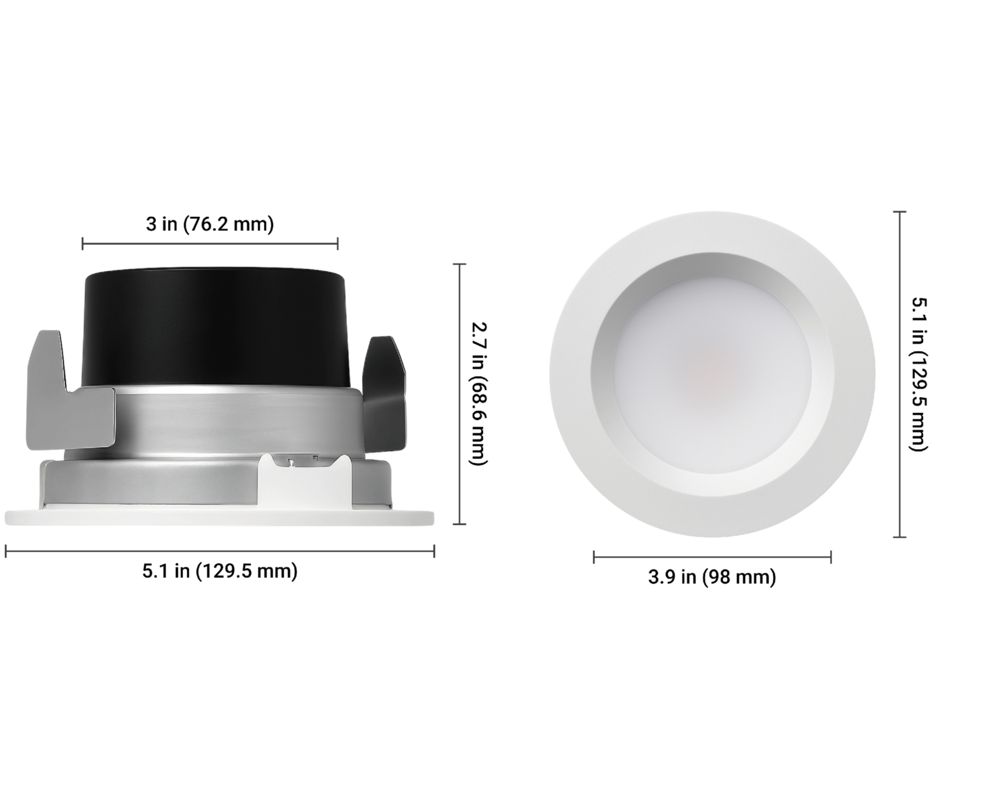 Lutron Lumaris 4 in retrofit downlight dimensions, SKU RRL-RD4WH-TW