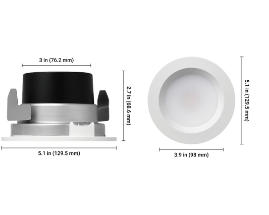 Lutron Lumaris 4 in retrofit downlight dimensions, SKU RRL-RD4WH-TW