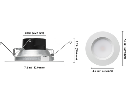 Lutron Lumaris 6 in retrofit downlight dimensions, SKU RRL-RD6WH-TW