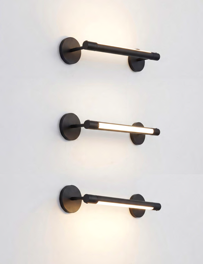 RENO HaloTube black sign lights aimed in different directions, manufacturer application illustration