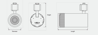 RENO STORY 30W zoomable H-type track head dimension diagram; 190 mm cylinder length, 90 mm diameter, 244 mm installed height