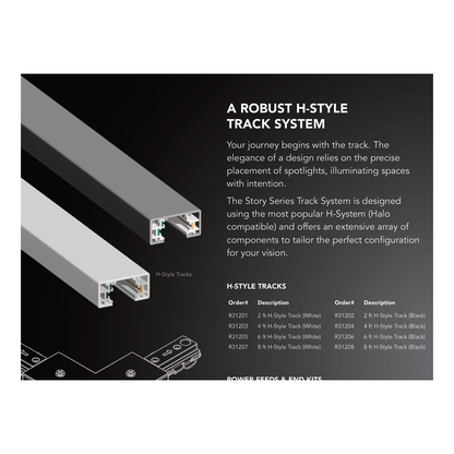 RENO STORY H-type track system, white and black single-circuit rails with 2ft, 4ft, 6ft and 8ft ordering options; track rail sold separately