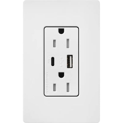 Lutron Claro 15A Tamper-Resistant Wall Outlet with Ultra-Fast 55W USB-C PD & USB-A - Gloss Finish | CAR-15-ACTR