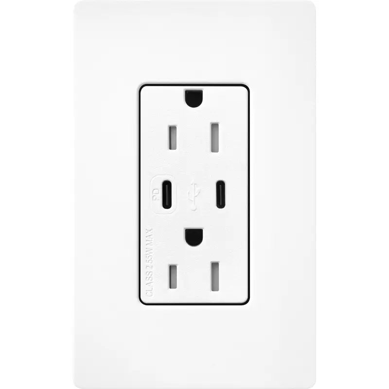 Lutron Claro 15A Tamper-Resistant USB Receptacle - 55W USB-C PD + Dual USB-C | SCR-15-CCTR