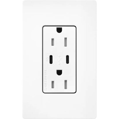 Lutron Claro 15A Tamper-Resistant USB Receptacle - 55W USB-C PD + Dual USB-C | SCR-15-CCTR
