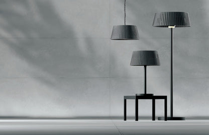Manufacturer range photograph comparing Vellura pendant, tabletop and freestanding heaters