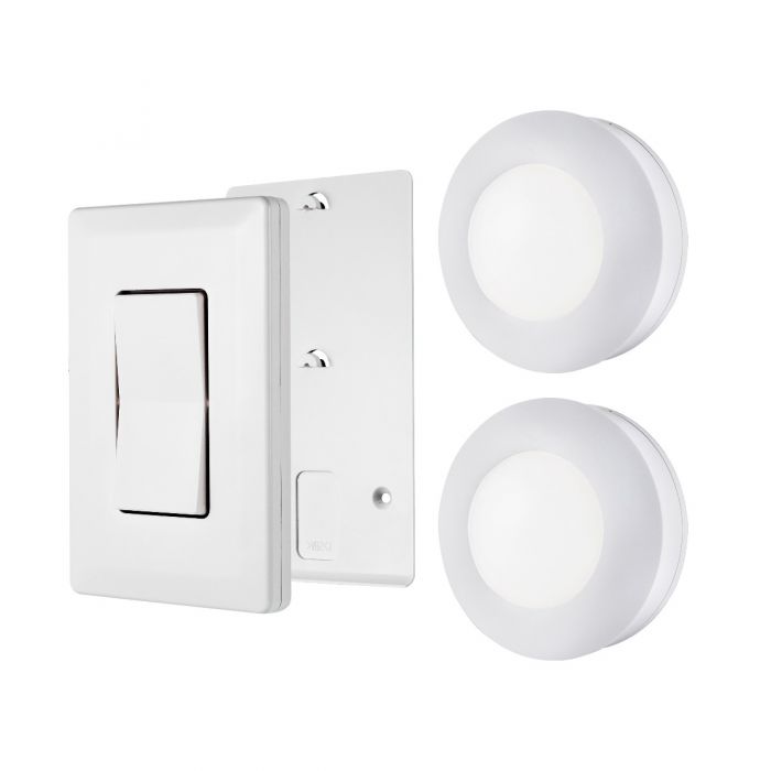 Energizer Battery Operated LED Puck Light With Wall Switch Remote, 2 Pack, White | 58822-T1