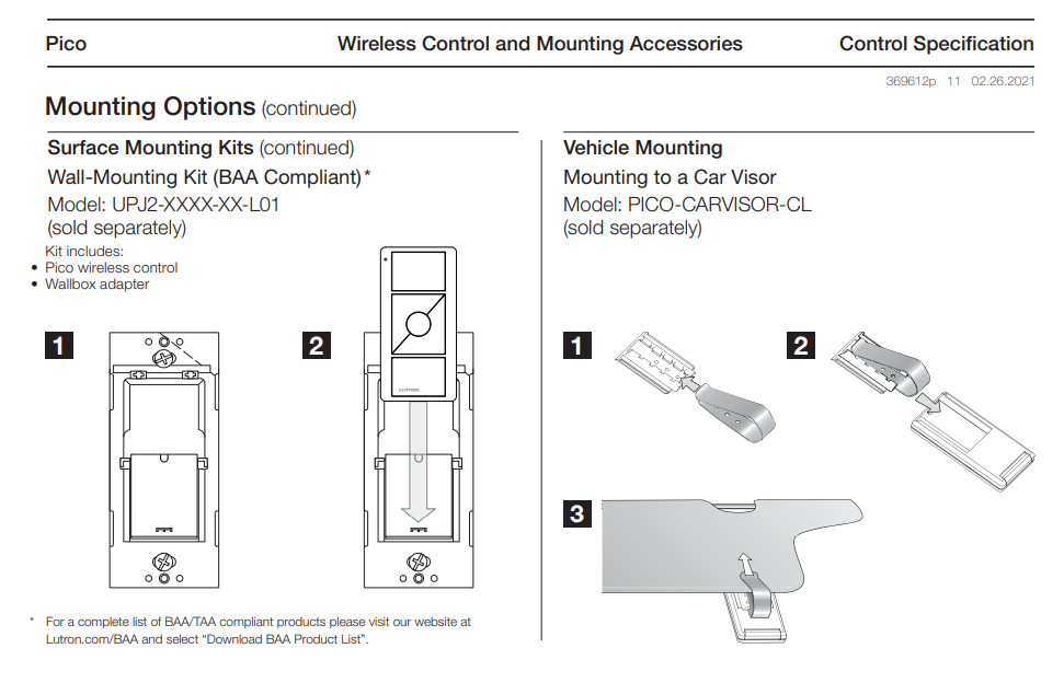 Lutron Pico Car Visor Clip | PICO-CAR-CLIP