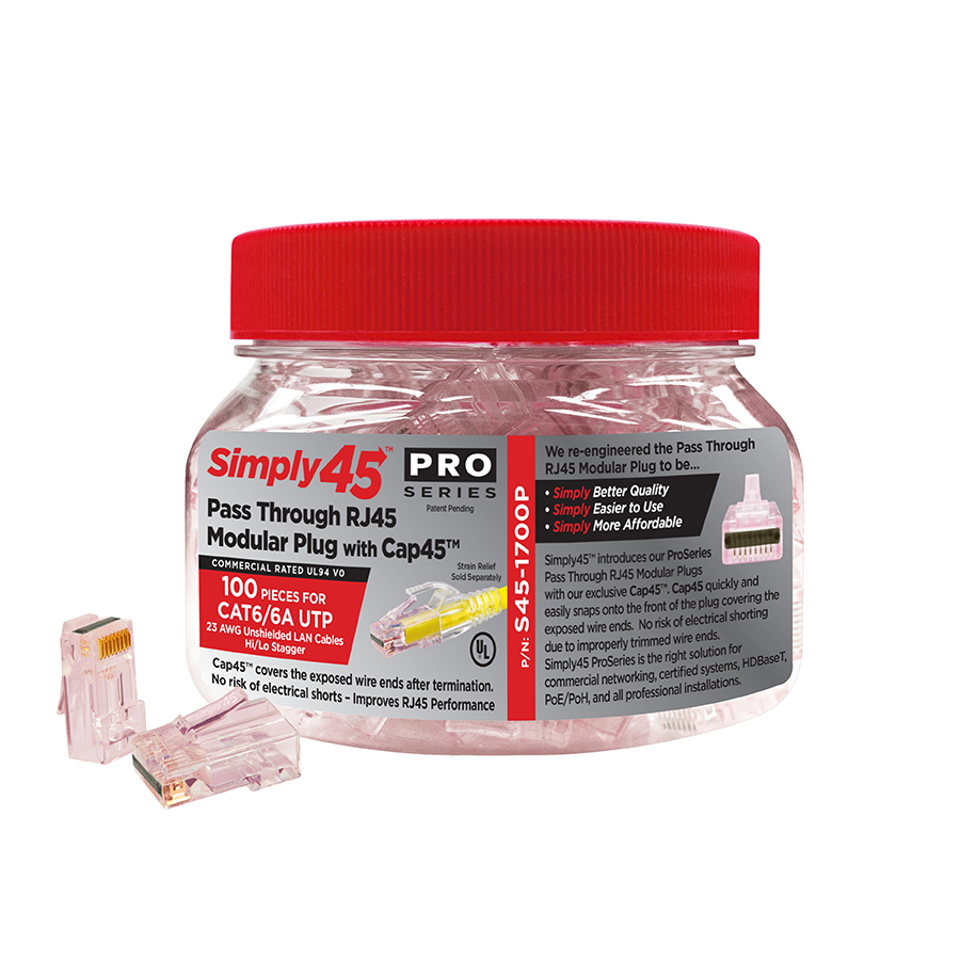 ProSeries Pass Through Red Tint, Hi/Lo Stagger - Cat6/6a UTP with Cap45™ - 100pc Jar | S45-1700P